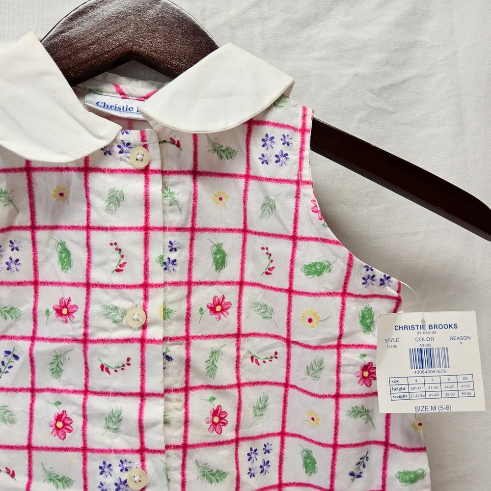 Christie Brooks‎ Sleeveless Blouse Girls Size M 5-6 White Pink Floral Plaid NWT